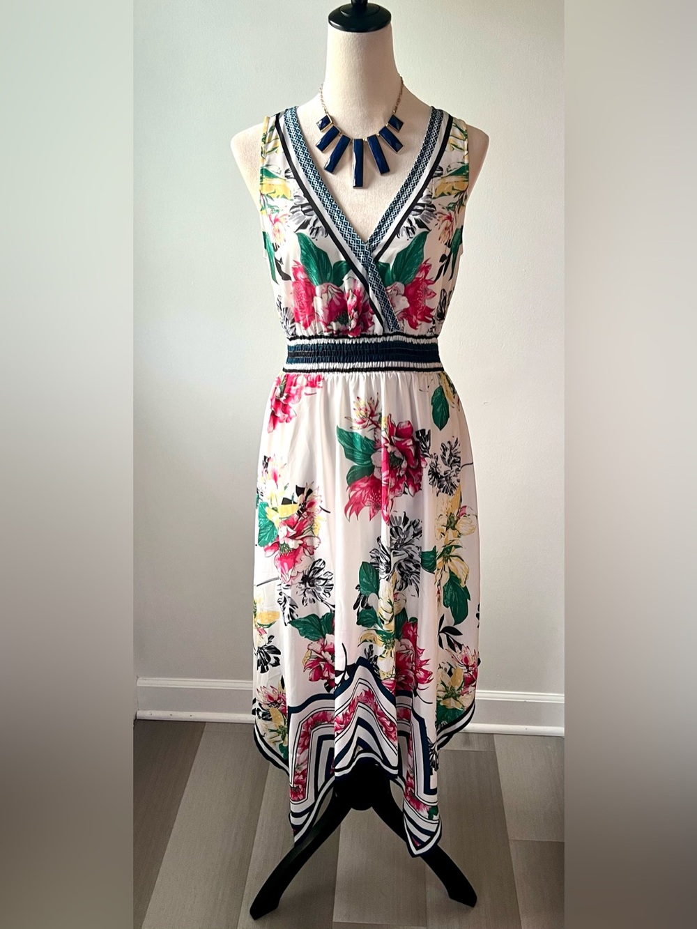 Jealous Tomato Multi-Colored Floral Handkerchief Midi Dress